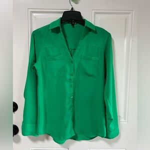 Express  Women top, portofino green button down shirt XS